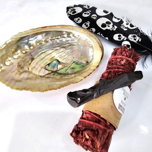 Dragon’s Blood Sage ✦ Tiger Shell ✦ Skull Feather ✦ Cleansing Smudge Set NWT - Picture 5 of 12